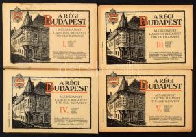 A Régi Budapest I., III., IV. és V. sorozat, szignós művészlapok (Csánky D., Cserna, Háry, Dörre, Soós); Műemlékek Országos Bizottsága; Hornyánszky V. Rt. - 48 db régi képeslap négy külön tokban