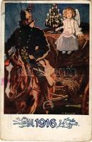 1916 Kriegsfürsorgeamt des K.u.K. Kriegsministeriums / WWI Austro-Hungarian K.u.K. military art postcard with Christmas and New Year greeting s: K. A. Wilke (kopott sarkak / worn corners)