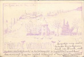 Fröhliche Weihnachten! Im Felde am 20. Dez. 1916. Zu Gunsten des Witwen und Waisenfonds des I.R. 6. / A cs. és kir. 6. gyalogezred rokkantjai, özvegyei és árvái javára. Karácsonyi üdvözlettel a hátoldalon / WWI Austro-Hungarian K.u.K. military, 6th Infantry Regiment support fund with Christmas greeting on the backside + "K.u.K. Infanterieregiment Nr. 6." "Tábori postahivatal 105" (fa)