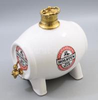Holsten Bier mázas kerámia söröshordó, réz szerelékkel, működik, lábán lepattanással, 24x26 cm