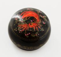 Madaras mintával festett fém dobozka, d: 7 cm