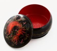 Madaras mintával festett fém dobozka, d: 7 cm