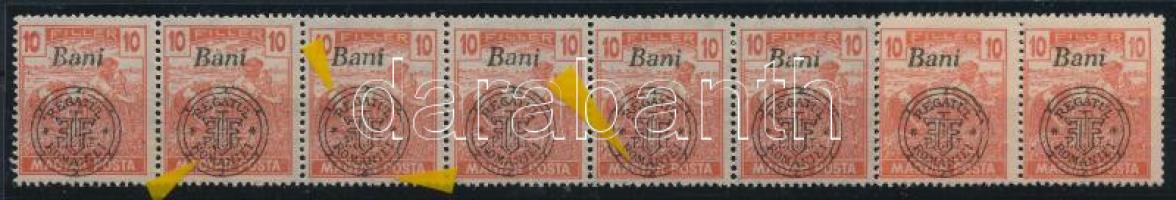 Nagyvárad 1919 Arató 10f 10-es csík (2 bélyeg behajtva) benne "hurkás kör" lemezhiba, Bodor vizsgálójellel