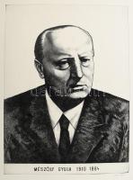 Olvashatatlan jelzéssel: Mészöly Gyula portréja. Rézkarc, papír, jelzett. 38,5×28,5 cm