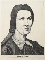Olvashatatlan jelzéssel: Karacs Teréz portréja. Rézkarc, papír, jelzett. 39×29,5 cm