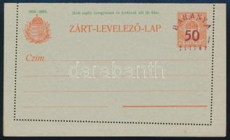 Baranya 1919 Használatlan 50f díjjegyes zárt levelezőlap Bodor vizsgálójellel