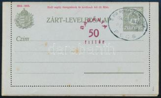 Baranya 1919 50f díjjegyes zárt levelezőlap, Bodor vizsgálójellel "M.KIR.POSTA ÉS TÁVIRDA IGAZGATÓSÁG PÉCS"