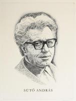 Olvashatatlan jelzéssel: Sütő András író portréja. Rézkarc, papír, jelzett. Lap alja kissé foltos. 39,5×29 cm