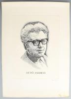 Olvashatatlan jelzéssel: Sütő András író portréja. Rézkarc, papír, jelzett. Lap alja kissé foltos. 3...