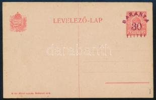 Baranya 1919 Használatlan 30f díjjegyes levelezőlap, Bodor vizsgálójellel