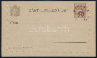Baranya 1919 Használatlan 50f díjjegyes zárt levelezőlap, Bodor vizsgálójellel
