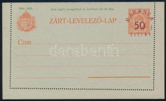 Baranya 1919 Használatlan 50f díjjegyes zárt levelezőlap, Bodor vizsgálójellel