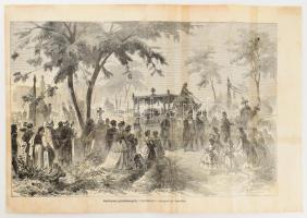 cca 1865 Batthyány Lajos gyászünnepélye a Kerepesi temetőben, metszet, javított, részben kartonra ragasztva, hajtott, 28×38 cm