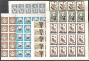 1971-1972 Japán fametszetek, I. Borvilágverseny, Herendi porcelánok 17 db hajtott teljes ív (nem teljes sorok)