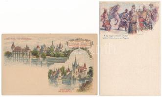 5 db RÉGI díjjegyes Ezredéves Országos Kiállítás művész képeslap, 2-2 egyforma / 5 pre-1900 Hungaria...