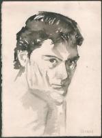 Csavlek András (1942-): Férfi portré (fiatalkori önarckép?). Lavírozott tus, papír. jelzett. 38x28,5 cm