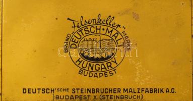 cca 1920 Deutsch Malt Hungary Kőbányai malátaház fém malátás doboz fa betéttel, "Felsenkeller d...