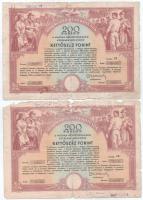 Budapest 1952. "Harmadik Békekölcsön - IV. osztály" sorsjegy 200Ft-ról, szárazpecséttel (2x) T:VG