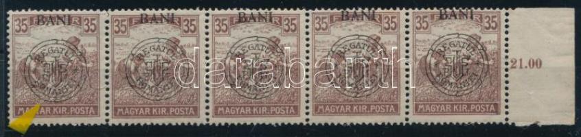 Kolozsvár 1919 Arató 35f 5-ös csík, benne 1 x "hurkás kör" lemezhiba, Bodor vizsgálójellel