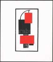 Kassák Lajos (1887-1967): Képarchitektúra (cím nélkül). Szitanyomat, papír. Jelzés nélkül. Pesti Műhely kiadása, az 1981-ben megjelent Kassák 6 Képarchiktektúra c. mappából. Lapméret: 35x28,5 cm