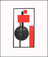 Kassák Lajos (1887-1967): Képarchitektúra (cím nélkül). Szitanyomat, papír. Jelzés nélkül. Pesti Műhely kiadása, az 1981-ben megjelent Kassák 6 Képarchiktektúra c. mappából. Lapméret: 35x28,5 cm