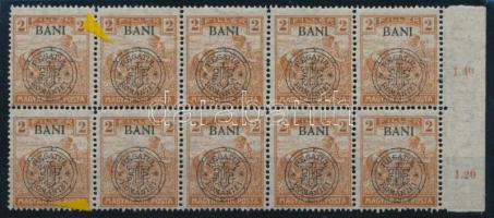 Kolozsvár 1919 Arató 2f tizestömb, benne "hurkás kör, kihasadt kör" lemezhiba, Bodor vizsgálójellel