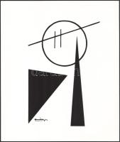 Kassák Lajos (1887-1967): Képarchitektúra (cím nélkül). Szitanyomat, papír. Jelzett a nyomaton. Pesti Műhely kiadása, az 1981-ben megjelent Kassák 6 Képarchiktektúra c. mappából. Lapméret: 35x28,5 cm