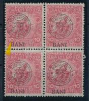 Kolozsvár 1919 Hadisegély (III.) 10f négyestömb benne 1x "hurkás kör" lemezhiba, Bodor vizsgálójellel