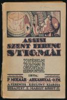P. Molnár Arkangyal: Assisi Szent Ferenc stigmái. Takách Ince OFM nébejegyzéssel. Bp., 1929, Ferences Közlöny. P. Takács Ince (1894-1974) többek között 1942?1945-ben Budapesten házfőnök, 1945-ben prefektus, 1948-ban teológiai tanár Szombathelyen. Molnár Arkangyal József O. F. M. (1887-1936): teológiai tanár, házfőnök. A teológiát Pozsonyban, Esztergomban és Rómában végezte, 1902-ben belépett a mariánus ferences rendbe, 1908-ban tett szerzetesi fogadalmat. Pozsonyban, Nagykanizsán és Székesfehérváron volt rendfőnök, de volt a budapesti rendtartomány kormánytanácsosa is. Kiadói papírkötés, széteső állapotban.