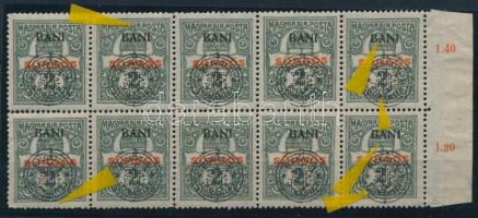 Kolozsvár 1919 Sürgős 10-es tömb benne több lemezhiba, Bodor vizsgálójellel