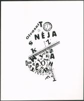 Kassák Lajos (1887-1967): Dadaista kompozíció (cím nélkül). Szitanyomat, papír. Jelzett a nyomaton. Pesti Műhely kiadása, az 1981-ben megjelent Kassák 6 Typographia c. mappából. Lapméret: 35x28,5 cm