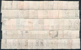 Románia 75 db céglyukasztásos bélyeg, stecklapon