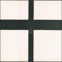 Korniss Dezső (1908-1984): Kereszt, 1981. Szitanyomat, papír, jelzés nélkül. Pesti Műhely kiadásában és nyomásában megjelent mappából. Hátoldalán "Korniss Dezsőnek készítette" felirattal valamint Nádler István (1938-) és Hegyi Lóránd (1954-) művészettörténész, Korniss Dezső monográfusa, a mappa borítóján lévő tanulmány szerzőjének autográf aláírásáival! 30×30 cm