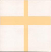 Korniss Dezső (1908-1984): Kereszt, 1981. Szitanyomat, papír, jelzés nélkül. Pesti Műhely kiadásában és nyomásában megjelent mappából. Hátoldalán "Korniss Dezsőnek készítette" felirattal valamint Nádler István (1938-) és Hegyi Lóránd (1954-) művészettörténész, Korniss Dezső monográfusa, a mappa borítóján lévő tanulmány szerzőjének autográf aláírásáival! 30×30 cm