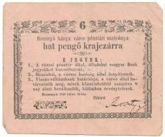 1849. Rozsnyó 1849. július 16. 6kr "Rozsnyó bánya város pénztári utalványa" T:F Hungary / Rozsnyó 16.07.1849. 6 Kreuzer "Rozsnyó bánya város pénztári utalványa (Cashier's Coupon of Mine Town of Roznava)" C:F Adamo ROZ-1.3