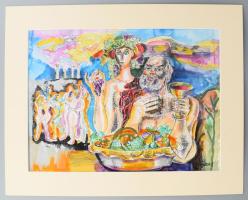 Józsa János (1936-2016): Ünnep. Tus, akvarell, papír, jelzett. Paszpartuban, 29×40 cm / Watercolour ...