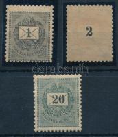 1899 Feketeszámú 1kr, 2kr és 20kr (17.000) (1kr saroktörés / folded corner, 2kr postatiszta / MNH)