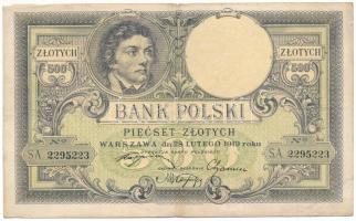 Lengyelország 1919. 500Zl "SA 2295223" T:F Poland 1919. 500 Zlotych "SA 2295223" C:F Krause 58.
