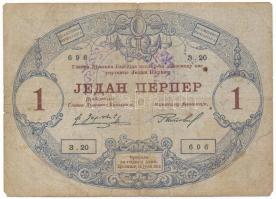 Montenegró 1914. 1P "20 696" T:F,VG Montenegro 1914. 1 Perpera "20 696" C:F,VG Krause 9.