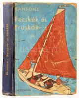 Arthur Ransome: Fecskék és fruskák. Ford. Baloghy Mária. Szegő Éva rajzaival. Bp., é.n., Athenaeum, 234+2 p. Kiadói illusztrált félvászon-kötés, kopott, foltos borítóval, sérült gerinccel, laza fűzéssel.
