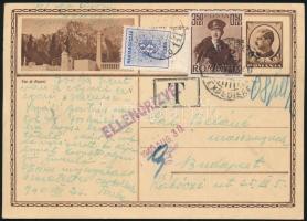 1940 Díjkiegészített díjjegyes levelezőlap Romániából cenzúrázva és portózva