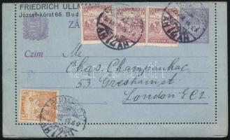 1922 Dekoratív díjkiegészített zárt levelezőlap Londonba