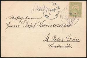 1905 Balatonföldvár képeslap Veszprém - Győr vasúti bélyegzéssel Ausztriába