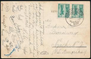 1936 Győr képeslap Győr - Veszprém vasúti bélyegzéssel New Jerseybe