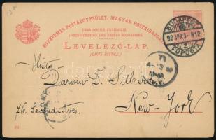 1899 5kr díjjegyes milleniumi képeslap New Yorkba