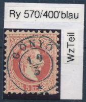 1867 5kr with watermark, blue "GÖNYŐ" (Ryan 400 p), 1867 Vízjeles 5kr, tömbfog, kék "GÖNYŐ" (Ryan 400 pont)