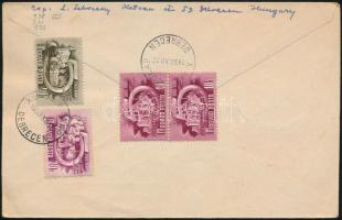 1950 Bem blokk díjkiegészítéssel, debreceni bélyegnapi bélyegzéssel légi nyomtatványon Kubába!!