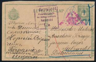 1915 Díjjegyes levelezőlap válaszlap a tarnamérai uradalomból a németországi Salzwedel hadifogoly táborba az ukrán oktatási bizottságnak (?). Érdekes darab!!