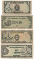 Fülöp-szigetek / Japán megszállás DN(1942) 1P + DN(1943) 1P + 5P + 10P T:F,VG Philippines / Japanese occupation ND(1942) 1 Peso + ND(1943) 1 Peso + 5 Pesos + 10 Pesos C:F,VG Krause P#106a, P#109a, P#110a, P#111a
