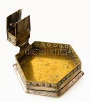 Szecessziós ezüstözött réz gyufatartó, jelzett, kopással, 10x8 cm